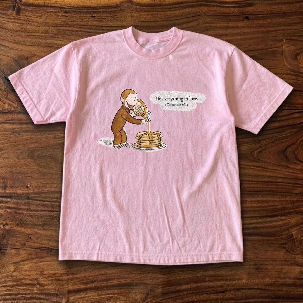 Do Everything In Love Cartoon Monkey Pancake Tee